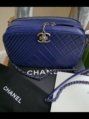 Chanel Boy Camera Bag In Royal Blue with Ruthenium Hardware